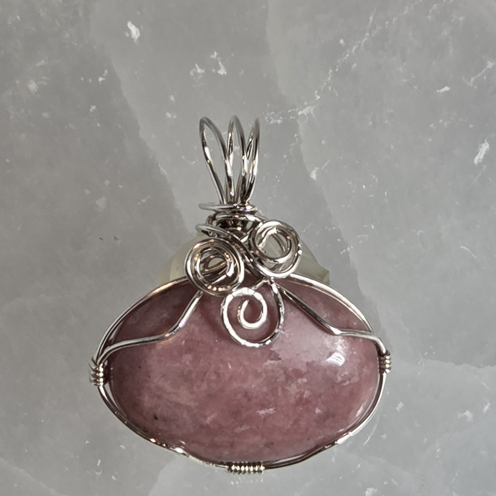 Artisan Pink Rhodonite Gemstone Pendant In Argentium Silver.